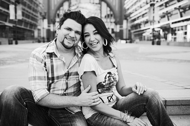 happy and fun engagement portraits near victory park in downtown dallas by dallas wedding photographer Allison Davis Photography