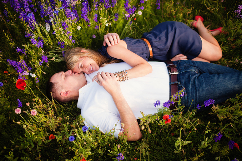 Prairie Creek Park wild flower field engagement portraits by wedding photographer Allison Davis