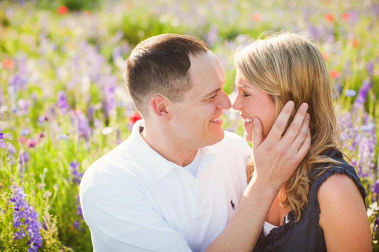 Romantic engagement portraits at Prairie Creek Park by Dallas wedding photographer Allison Davis Photography in a wild flower field