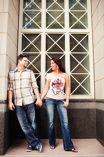 engagement portraits at victory park in downtown dallas by plano wedding photographer Allison Davis Photography