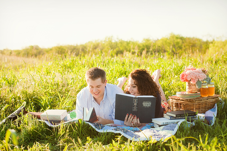 Dallas engagement portraits with a couple on a reading books by Allison Davis Photography