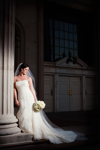 Bridal portraits on the steps of Park Cities Baptist Church by Allison Davis Photography