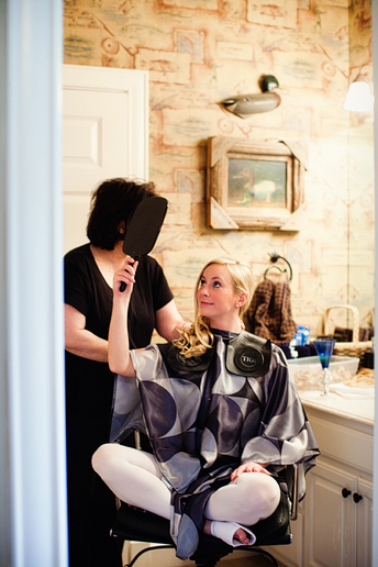 bride getting ready for wedding at University Christian Church