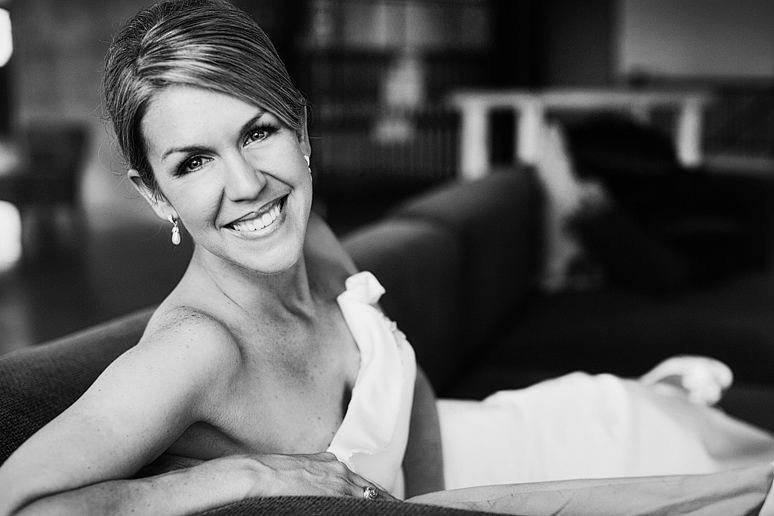 Bridal portraits at the Hickory Street Annex on a modern couch by North Texas wedding photographer Allison Davis Photography