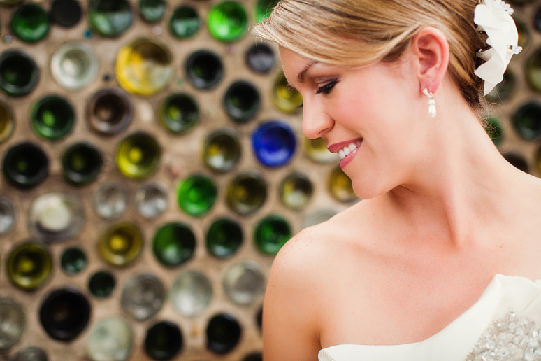 Bridal portraits at the Hickory Street Annex by the glass bottle wall by Dallas wedding photographer Allison Davis Photography