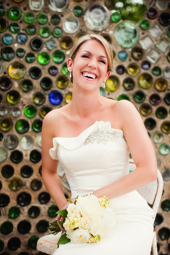 Bridal portraits at the Hickory Street Annex by the glass bottle wall by North Texas wedding photographer Allison Davis Photography