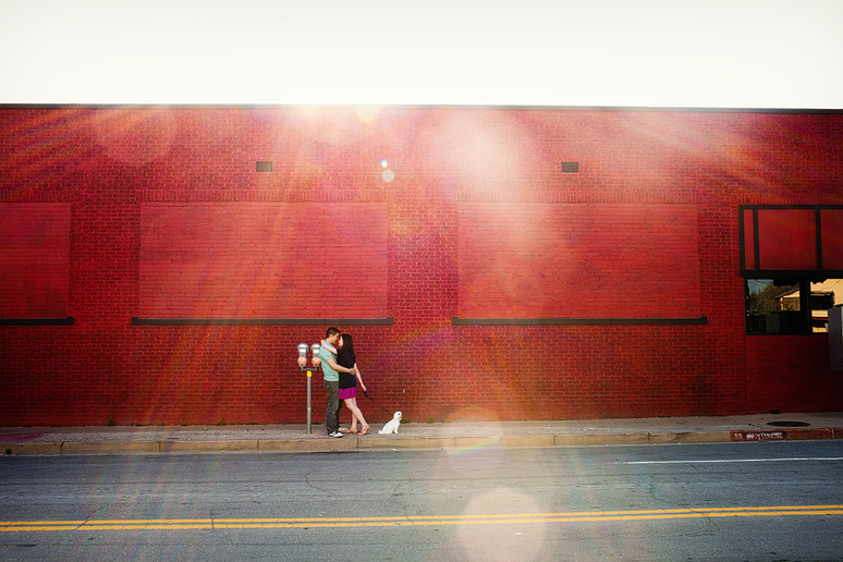 engagement portraits by North Texas wedding photographer Allison Davis Photography in Deep Ellum with colorful walls