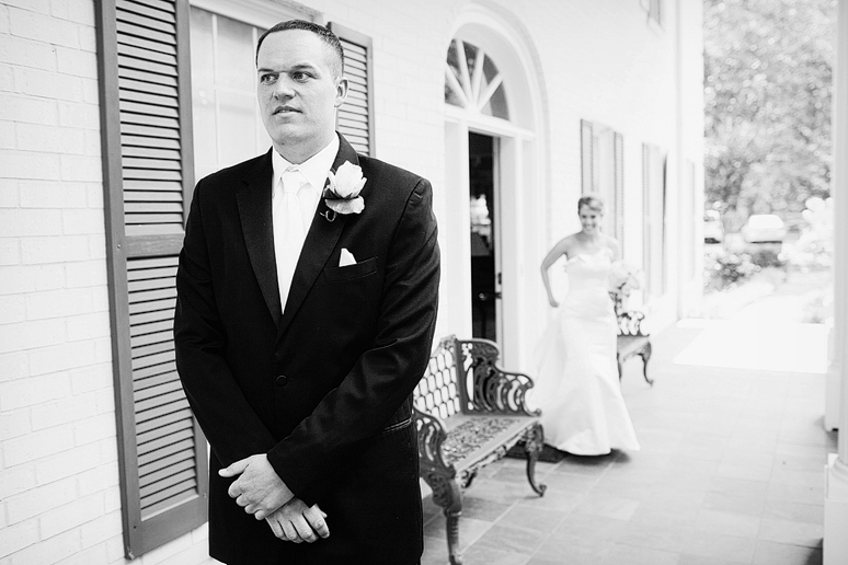 First look for bride and groom on their wedding day