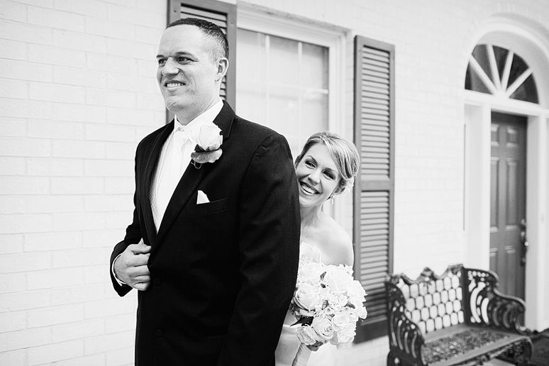 First look for bride and groom on their wedding day