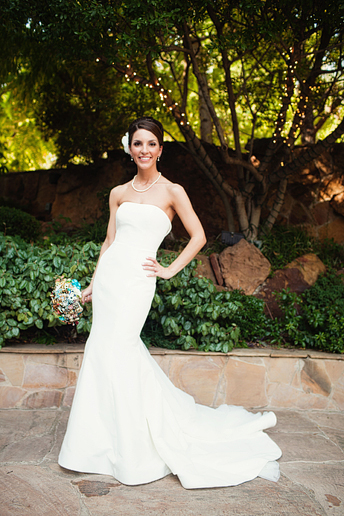 wedding day portraits of the bride in the Maple Manor Garden wedding ceremony space in downtown Dallas