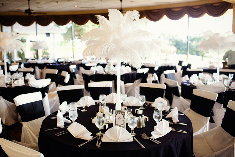 feather wedding reception table decor at canyon creek country club by dallas