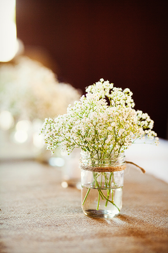 wedding day details of the rustic-inspired table centerpieces at Prestonwood