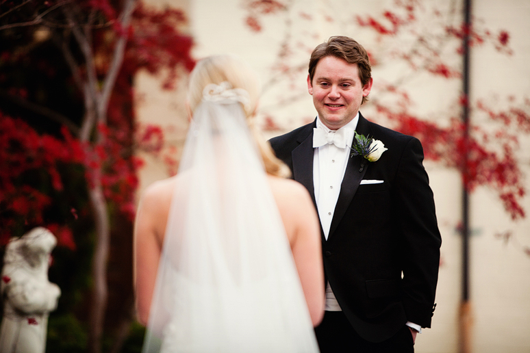 first look of the bride and groom at University Christian Church