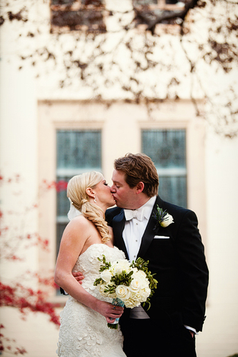 bride & groom at University Christian Church winter wedding