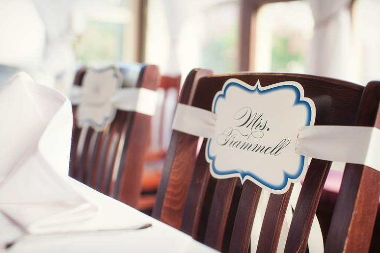 Dallas wedding day detail photographs of the bride and groom chair signs