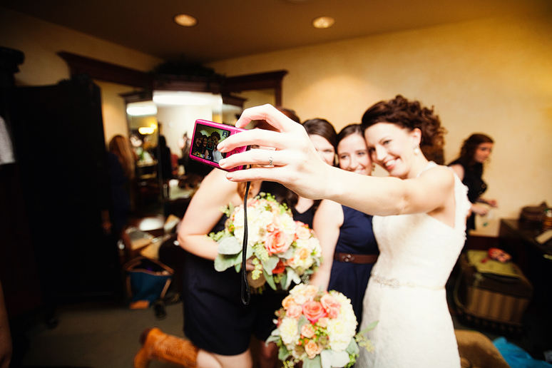 bride with friends in the bridal suite at Prestonwood Baptist Church by Dallas wedding photographer Allison Davis Photography