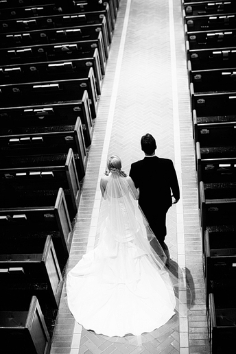 bride entering wedding ceremony at University Christian Church in Fort Worth