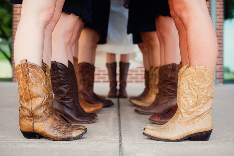 wedding day portraits of the bridesmaids cowboy boots at Prestonwood Baptist Church by Allison Davis Photography