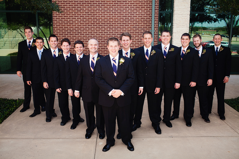 wedding day portraits of the groomsmen at Prestonwood Baptist Church by Allison Davis Photography