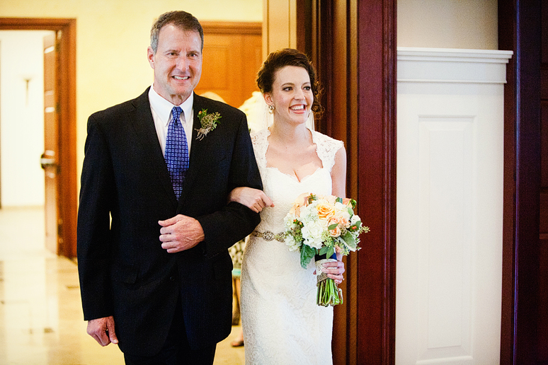 bride and dad walking down the aisle at Prestonwood Baptist Church wedding