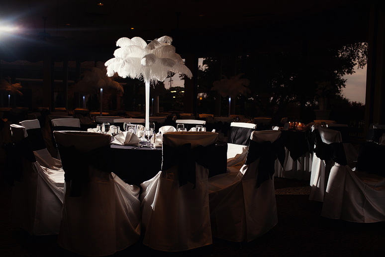 feather table centerpieces for wedding reception at a country club