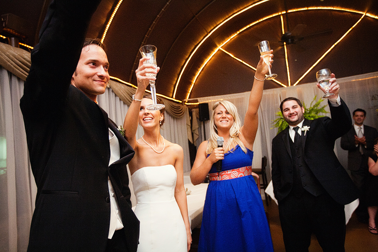wedding toasts at a wedding reception at the Maple Manor photographed by Dallas wedding photographer Allison Davis Photography