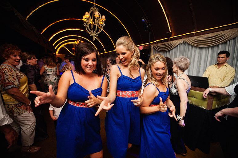 bridal party and guests dancing at a wedding reception at the downtown Dallas bed and breakfast hotel the Maple Manor