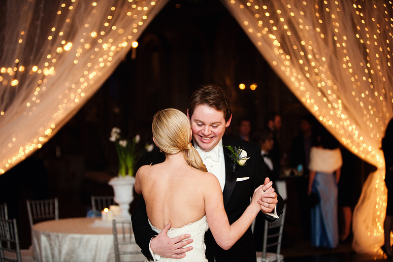 bride and groom's first dance at their wedding reception at the fort worth club