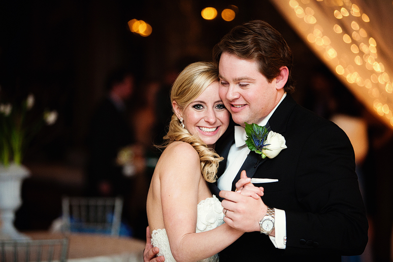 bride and groom's first dance at their wedding reception at the fort worth club
