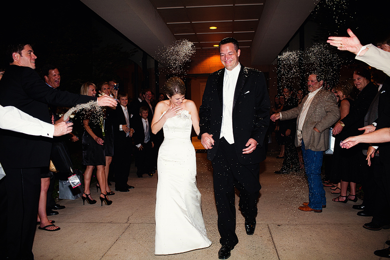 wedding exit with guests throwing lavender by Dallas wedding photographer Allison Davis Photography