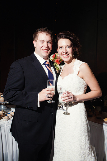 bride and groom toasts with milk at their wedding reception at Prestonwood Baptist Church