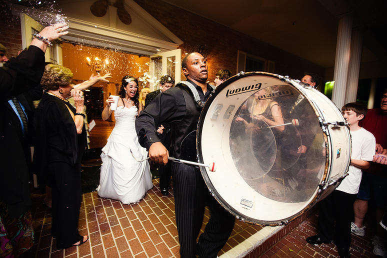 live band leading the bride and groom exit playing