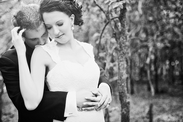 lovely lighting for romantic black and white bride and groom portraits in a nature preserve by Allison Davis Photography
