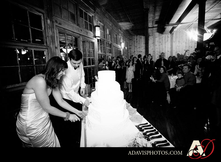 North Texas Wedding Reception Cake Cutting at The McKinney Cotton Mill by Dallas Wedding Photographer Allison Davis Photography