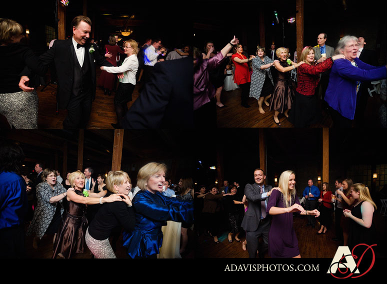 North Texas Wedding Reception Conga Line at The McKinney Cotton Mill by Dallas Wedding Photographer Allison Davis Photography