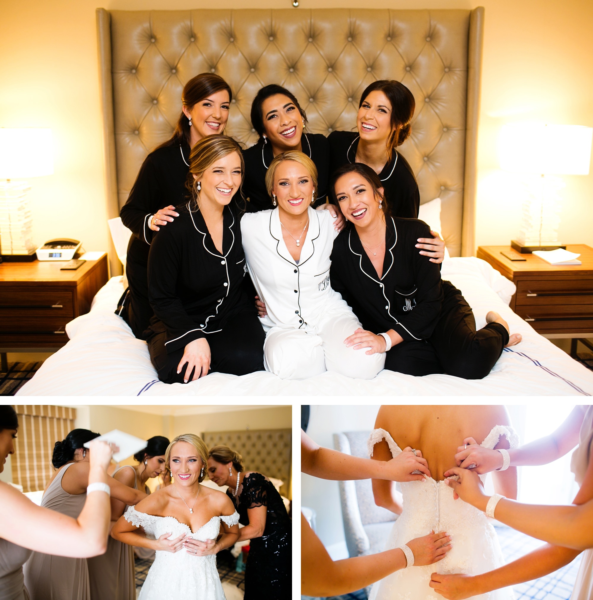 Bride getting ready on wedding day at Adolphus Hotel