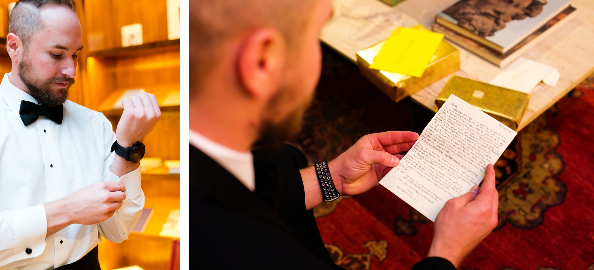groom getting ready photos at the lobby of the Adolphus Hotels