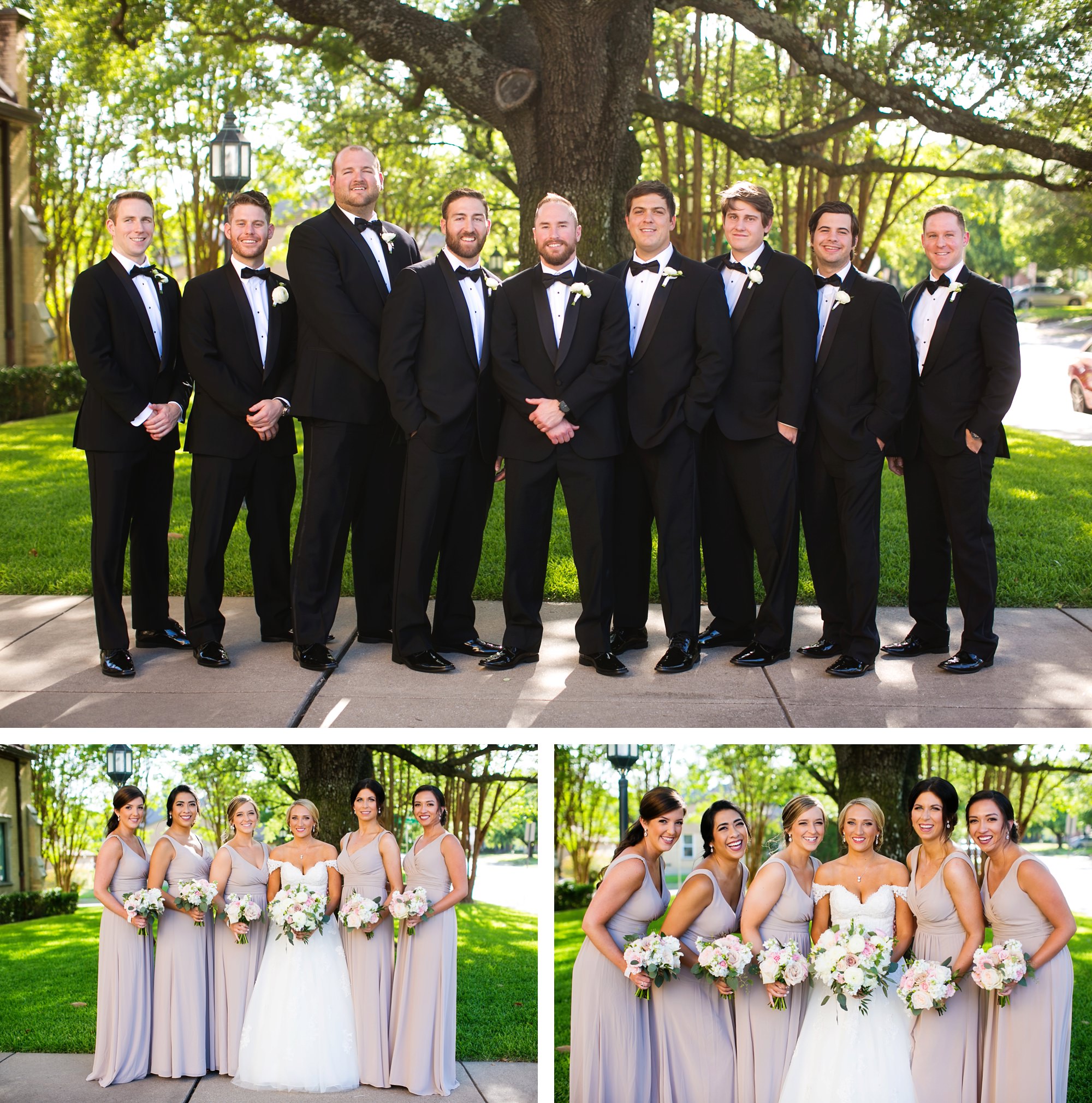 bridesmaids and groomsmen photo outside of St. Thomas Aquinas Church