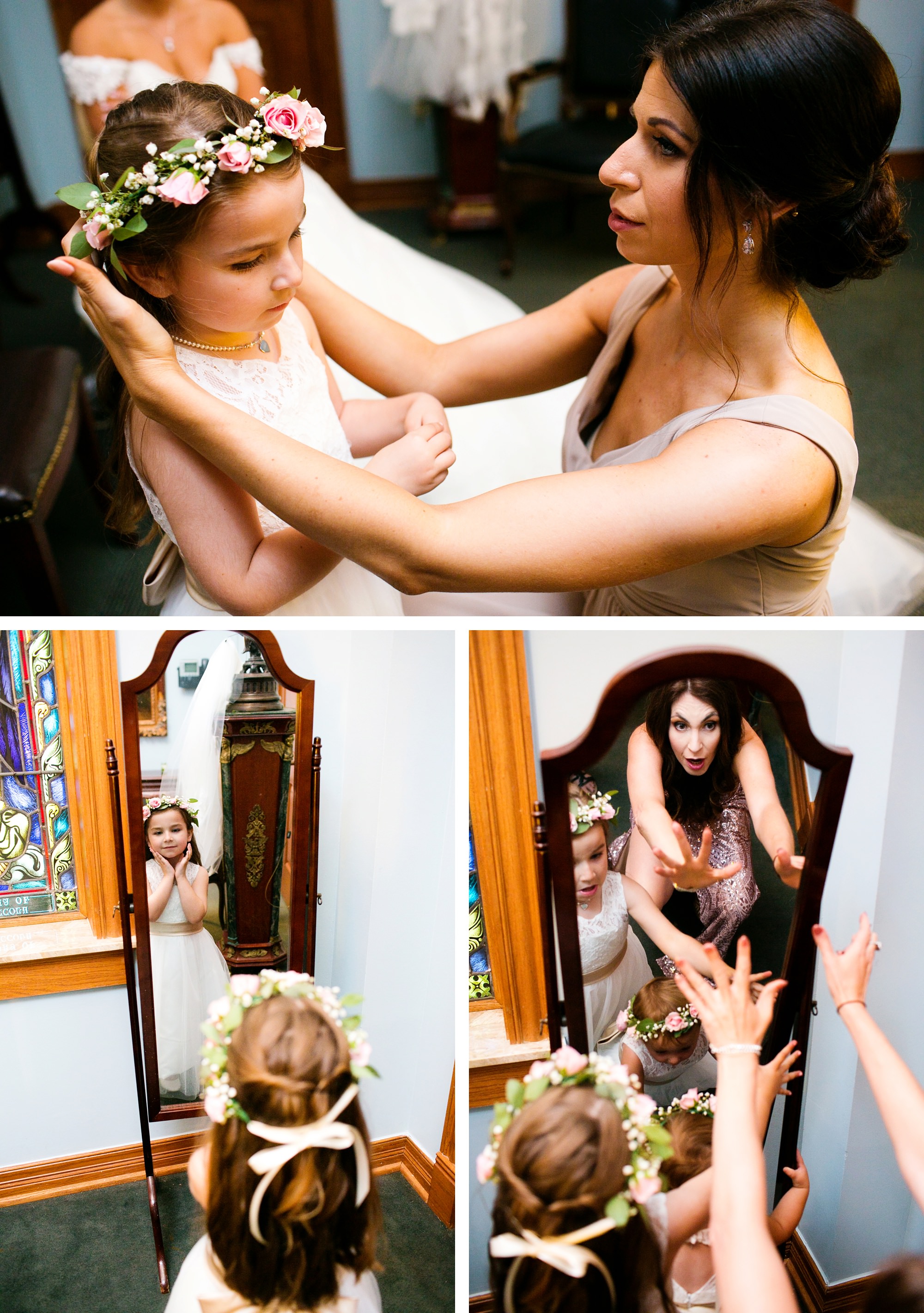 Getting a flower girl ready candid and real wedding day moments