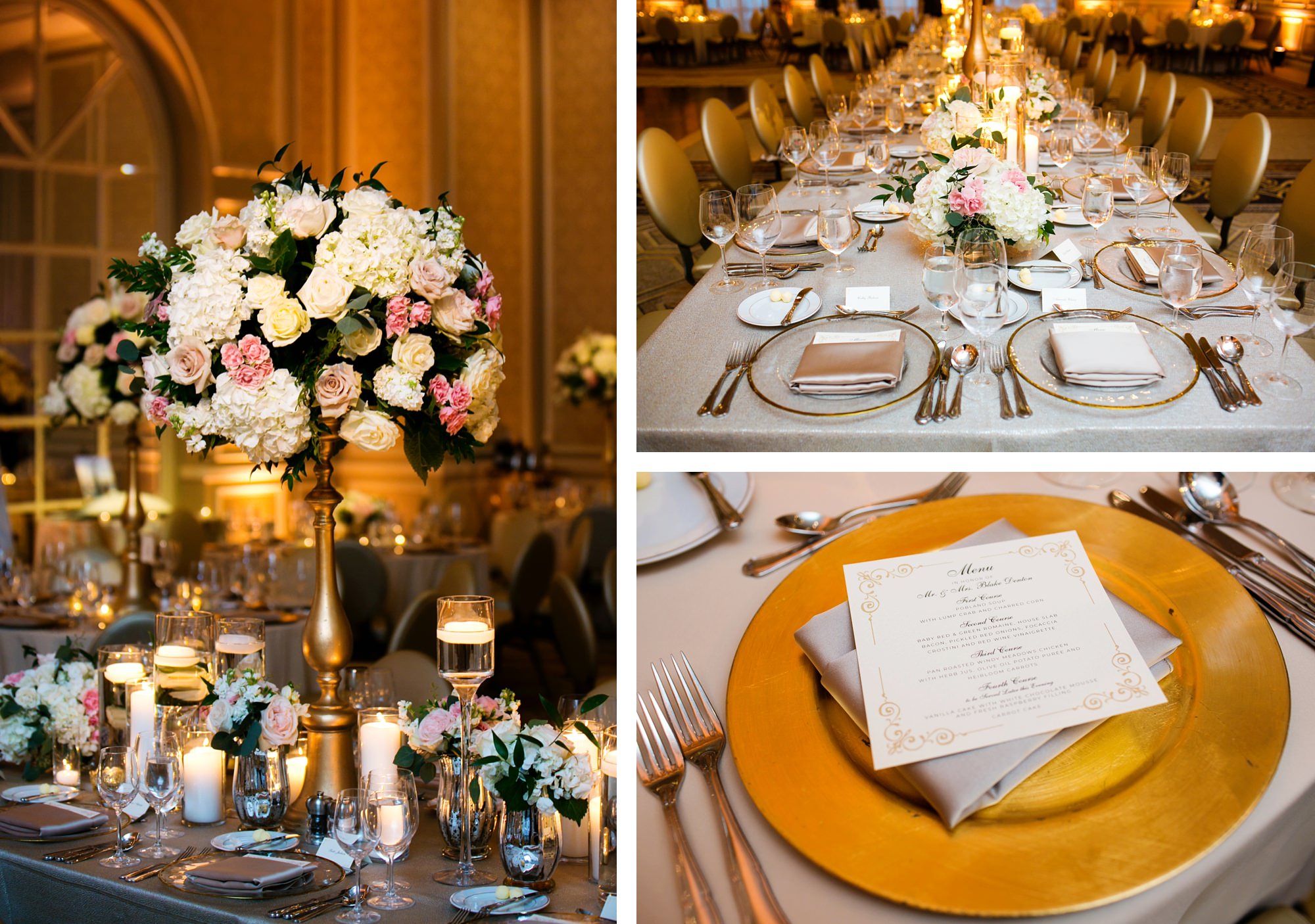 Wedding reception details at the Century Ballroom at the Adolphus hotel