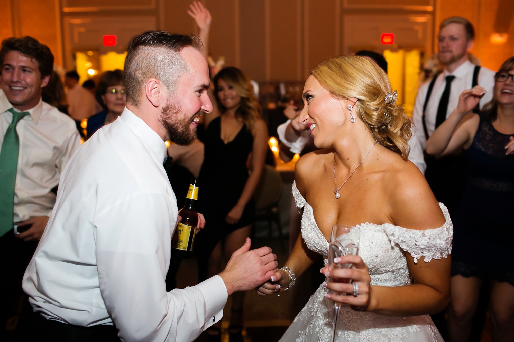Bride and groom dancing at the Adolphus Hotel Ballroom