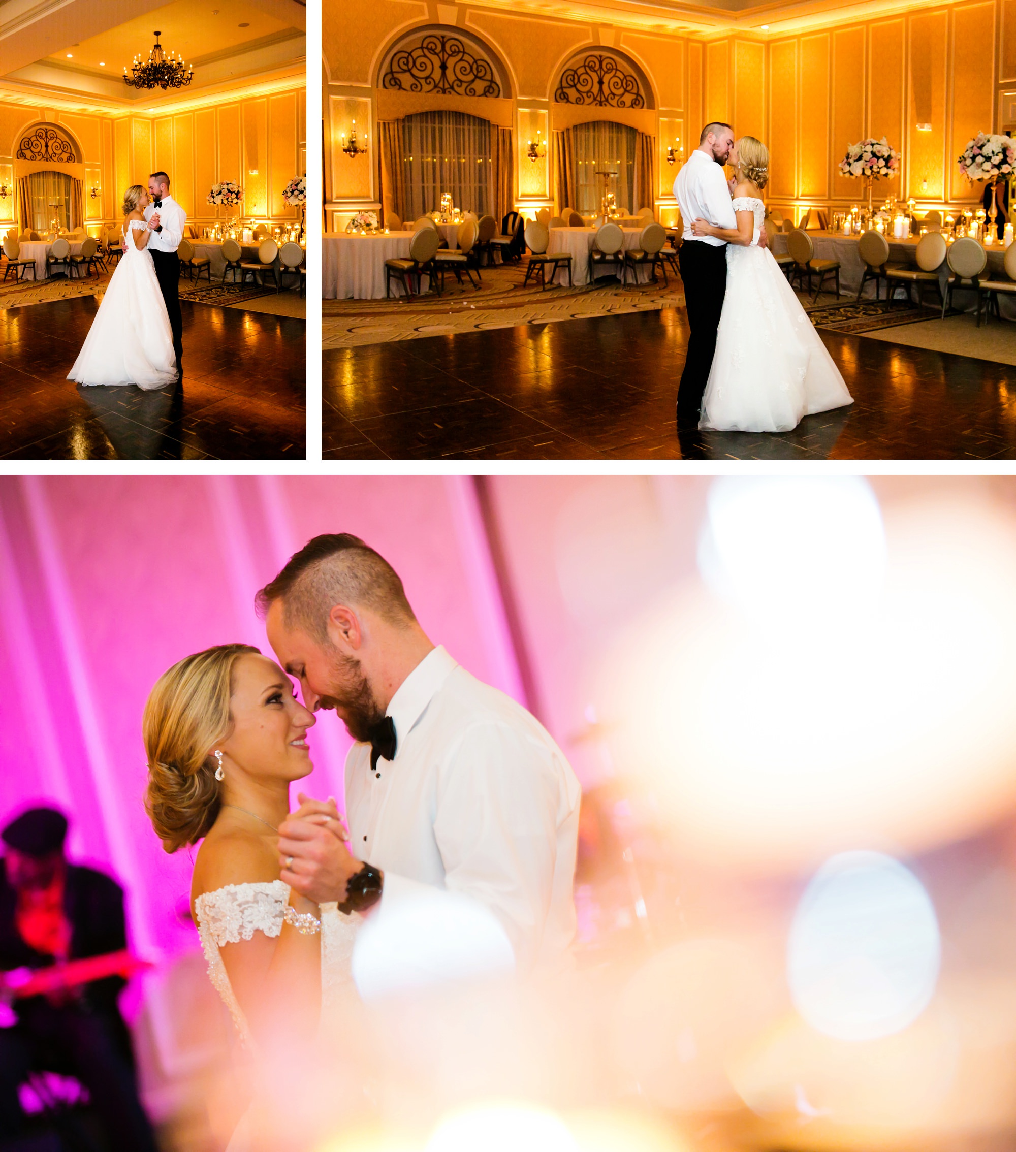 Private last dance for bride and groom on their wedding day in the Century Ballroom at the Adolphus Hotel
